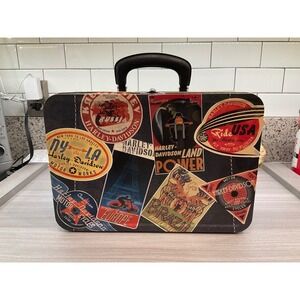 VINTAGE HARLEY DAVIDSON TIN BOX WITH‎ CARRYING HANDLE TIN TRAVEL CASE